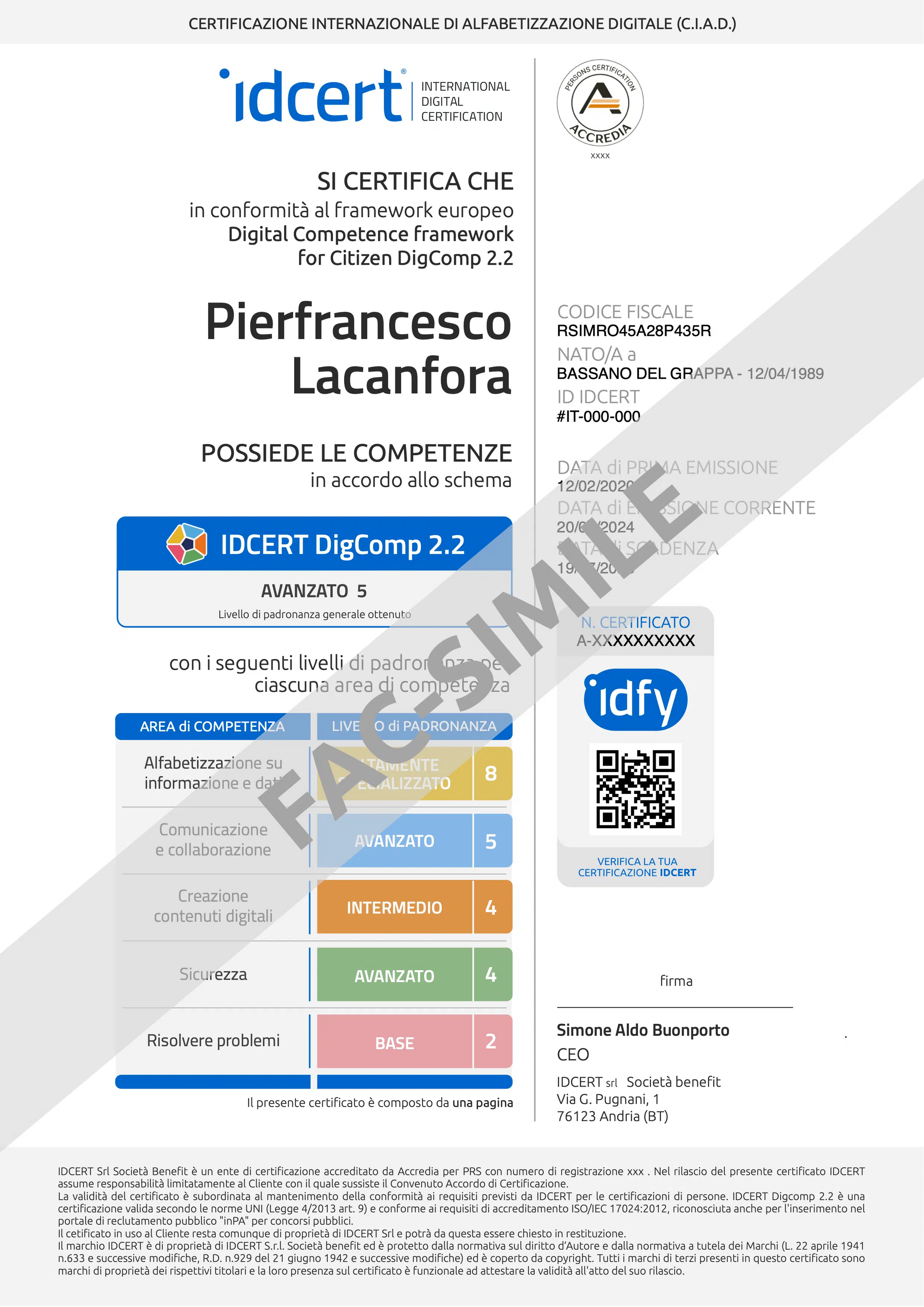 Certificazione CIAD – IDCERT DigComp 2.2 accreditata Accredia | Requisito ATA 2027 + 1 Punto GPS